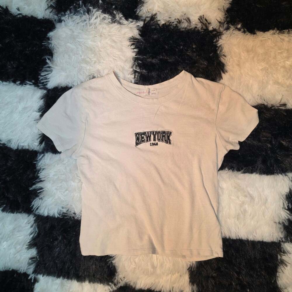 Popular Grls New York 1968 Beige Crop T-Shirt Girls L 14